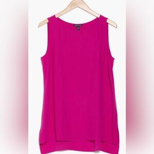 Eileen Fisher Bright Pink High-Low 100% Silk Top